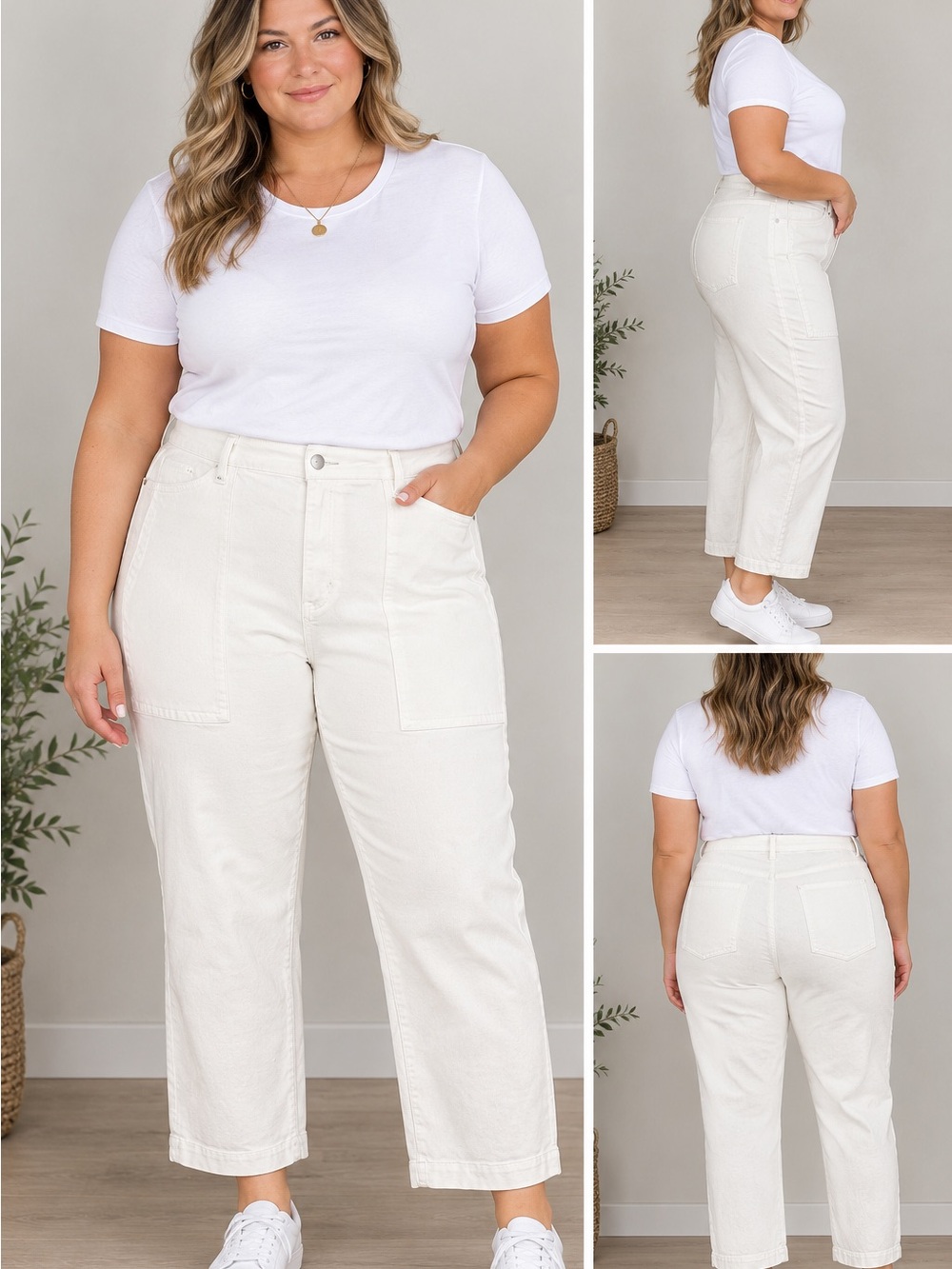 Liverpool Jeans Company Off-White Cropped Straight-Leg Jeans
